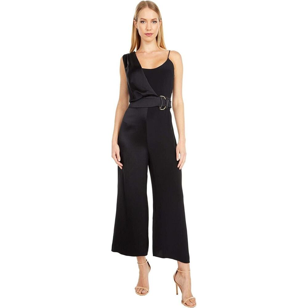 Cushnie Women's Sleeveless Cropped Wide Leg Jumpsuit with Drape Black Sz 6 $1695
